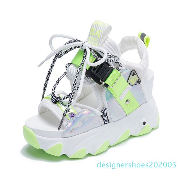 

women summer mix color new chunky platform sandals hollow out 9cm wedge heels beach sandals woman thick bottom gladiator shoes dd5, Black