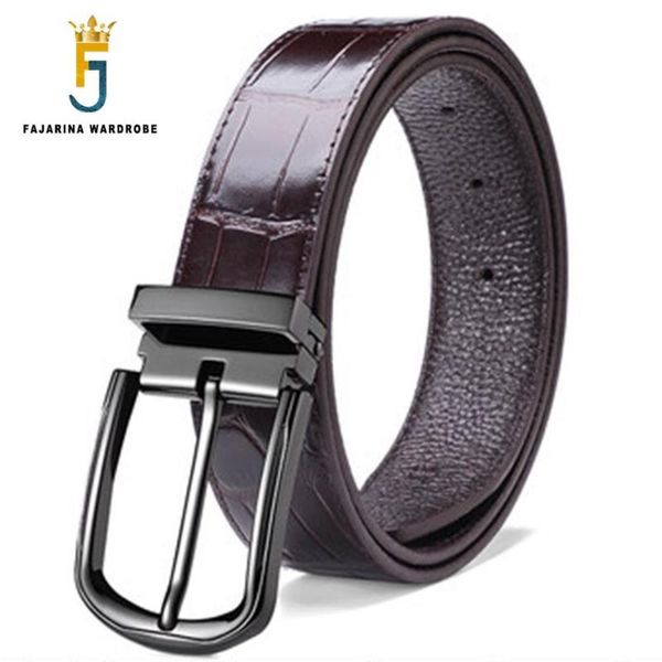 

fajarina fashion formal styles design quality cowhide pin buckle metal belts male jeans cow skin leather belt for men lufj652, Black;brown
