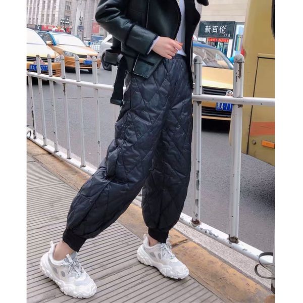 

2019 korean cotton down pants winter pants women streetwear white artificial down thick warm trousers women japanese hot, Black;white
