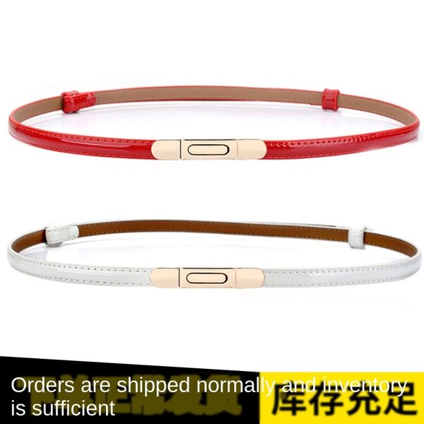 

all-match leather thin strap pull all-match patent leather thin women's belt patent strap women's pull belt, Black;brown