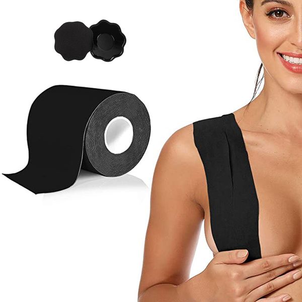 

seamless boob tape push up bra bust lifting invisible strapless bra instant sticky waterproof magic silicone adhesive for women, Red;black