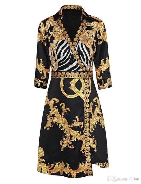 

старинные печати женщин платье 3 4 рукава платья 01k602, Black;gray