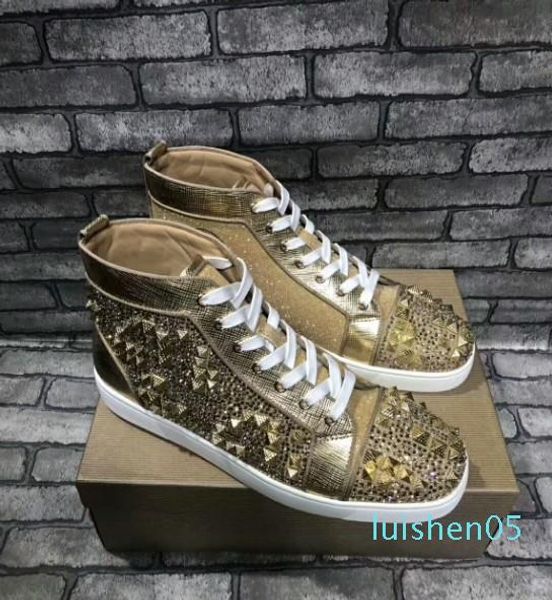 

red suede + mix spikes high red bottom sneakers shoes for women,men famous brand casual walking -- party wedding al05, Black