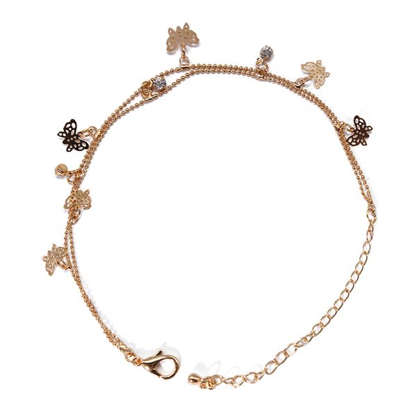

new fashion double layer crystal butterfly pendant tassel anklet bohemian beach foot chain ankle bracelet for women, Red;blue
