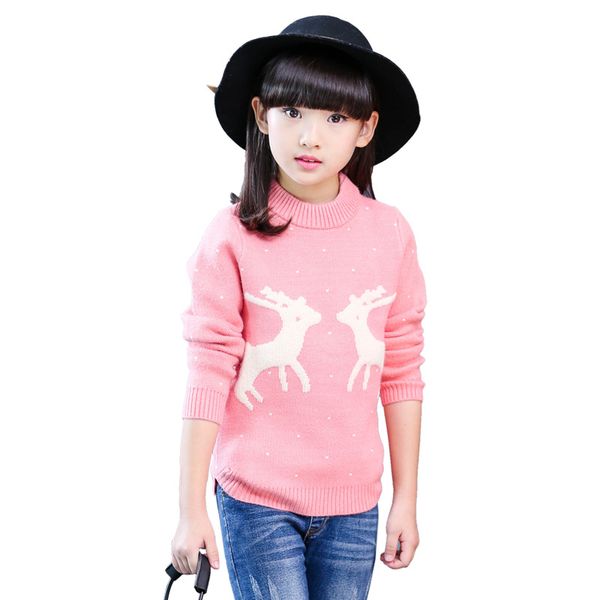 

kids knitted sweaters for girls clothing fashion autumn winter teenager girl cartoon deer sweater children costume 5 6 8 12years, Blue