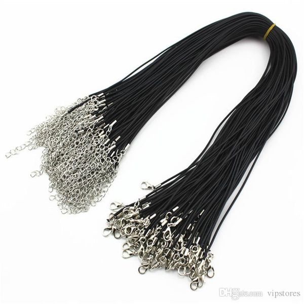 

multi colors 50pcs lot black leather necklace leather cords 2mm with lobster clasp diy jewelry accessories findings, Silver