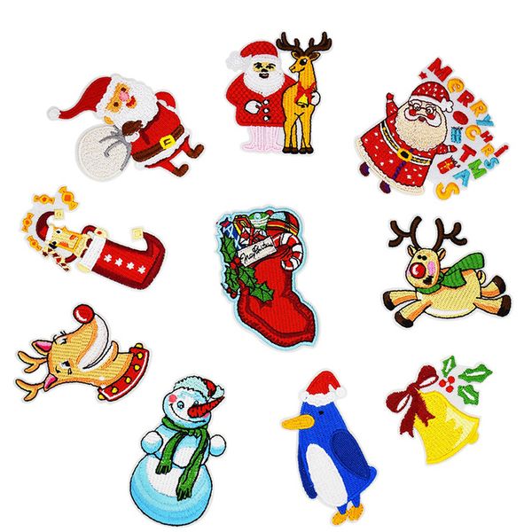 

10 pcs embroidery christmas patches for diy clothing shoes bags caps embroidered applique ironed on and sewed patchwork accessories, Black