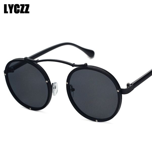 

lyczz vintage round metal frame sunglasses men wild fashion designer eyewear brand uv400 sun glasses oculos de grau masculino, White;black