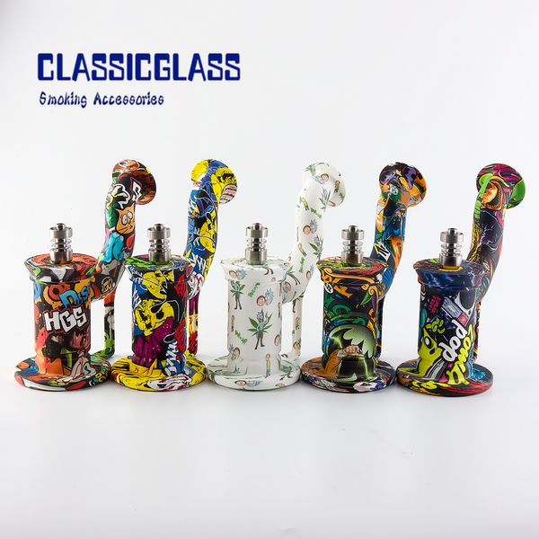 Silikon Wasserpfeife Rauch Silikon Bong Unzerbrechliches Dab Rig mit Edelstahlnagel Dabber Jar Container Shishas Rohre