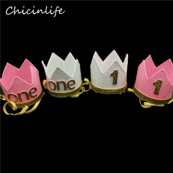 

chicinlife 1pcs 1st birthday crown headband baby shower boy girl first birthday party hat princess crown hair accessory supplies