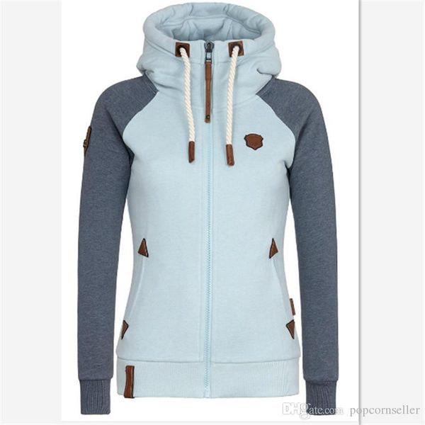 

womens european and american foreign trade style coats personality leather brand contrast color hoodie warm long apparel, Black;brown