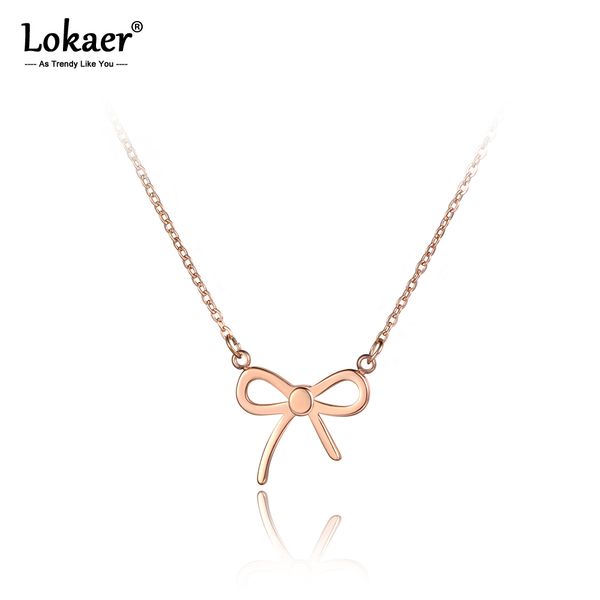 

lokaer модные bowknot cz кристаллы кулон ожерелья для девочек розового золота титана из нержавеющей стали цепи ожерелье ювелирные изделия n1, Silver