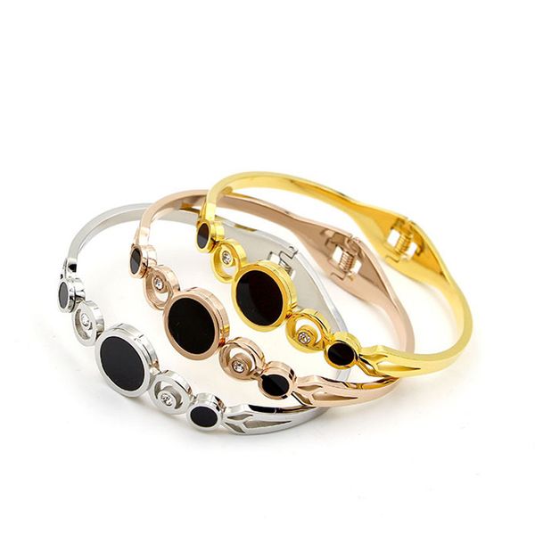 

fashion hollow zircon three black piece bracelet titanium steel hundred spring open bracelet for woman jewelry gift wholesale