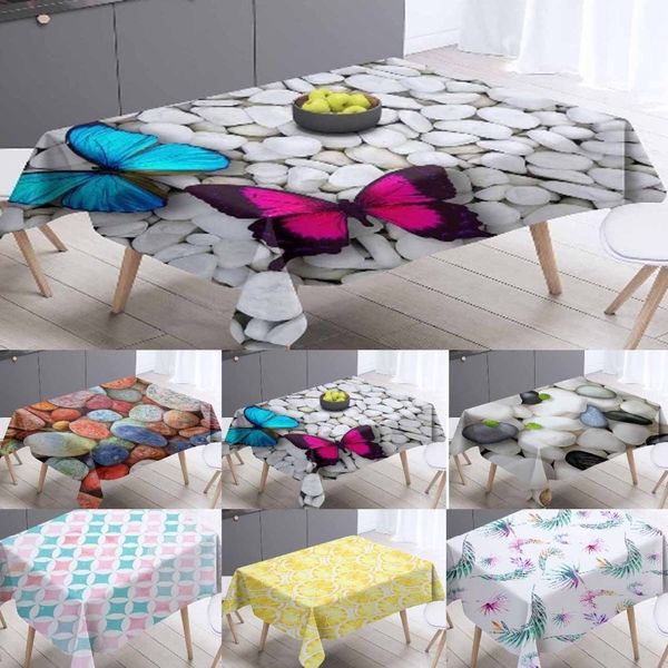 

else butterfly pebble stones floral leaves 3d tablecloth washable dustproof thicken cotton cloth rectangul square table cloth