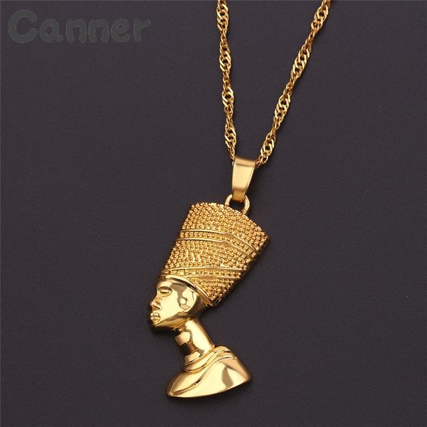 

canner retro gold chain necklace for women egyptian queen nefertiti pendant necklaces men jewelry chocker necklace gifts a40, Silver