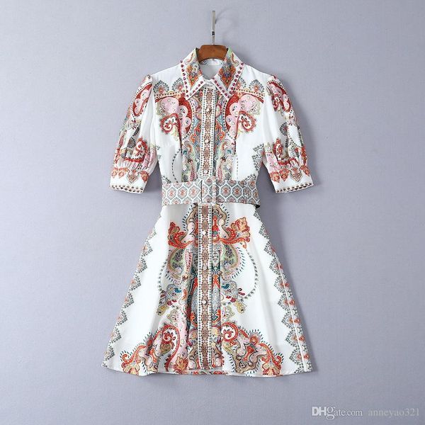 

милан взлетно посадочная полоса платье 2019 отворот шеи с коротким рукавом печати бисером дизайнерское платье бренд же стиль платье 052206, Black