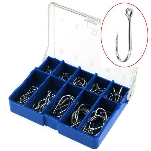 

100pcs 1box 3-12# silver ise hook high carbon steel barbed hooks fishing hooks fishhooks pesca carp fishing tackle accessories blue box