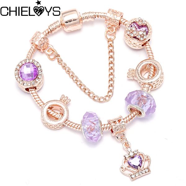 

chieloys 2019 purple crystal beads bracelets women rose gold brand charm bracelets bangles pulseras mujer diy jewellery bracelet, Golden;silver