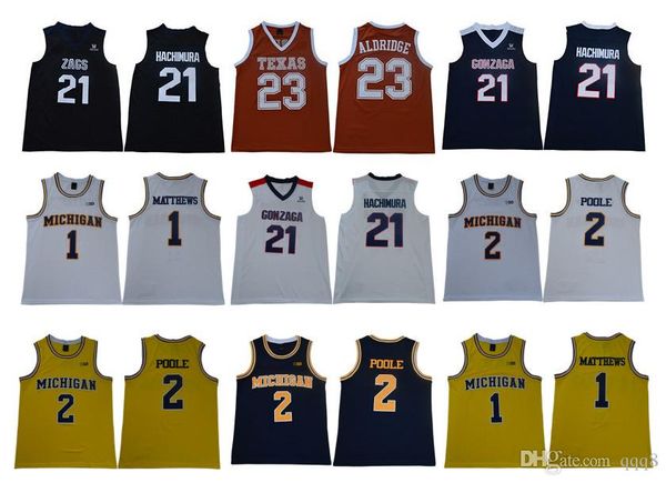 

michigan wolverines jerseys charles matthews jodan poole gonzaga bulldogs rui hachimura texas longhorns lamarcus aldridge college basketball, Black