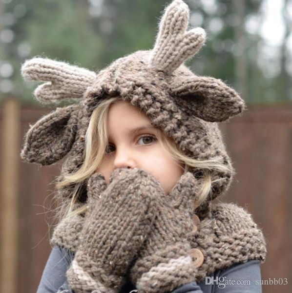 Autunno Inverno Capretti Del Bambino Del Fumetto Lavorato A Maglia Berretto Scaldacollo Scialle 2 pz Set Ragazze Bambini Principessa Crochet Caldo Fazzoletto Da Collo Cappello M144