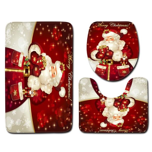 

3pc christmas toilet cover seat non-slip bath mat bathroom kitchen carpet doormats decor warm soft cushion cover for kid navidad