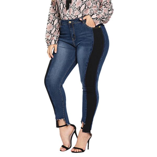 

jaycosin 2019 new jeans women's stretch xl hit color large size high-elastic jeans polyester pencil pants casual dropship apr16, Blue