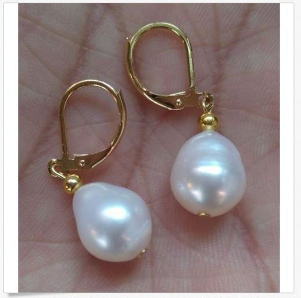 

a pair of natural 10-12mm australian south seas white pearl earrings 14k gold, Golden;silver