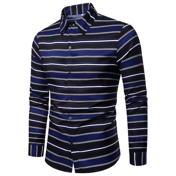 

spring new design formal long sleeve shirts men dress shirts blue/black thick horizontal stripes elegant business casual, White;black