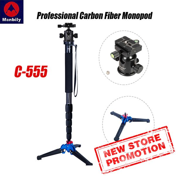 

manbily c-555 professional carbon fiber monopod portable deskvideo pgraphy tripod stand ball head for digital slr camera