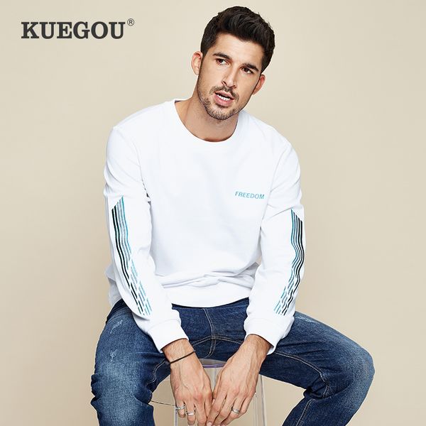 

kuegou men's sweatshirts embroidery 100% cotton sweatshirt hoodie autumn leisure fashion sweatshirts men plus size mw-2245, Black