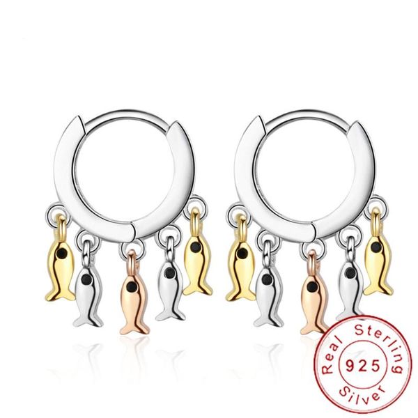 

girls 925 silver fish earrings gold tiny hoop ear bone rings creole helix tragus daith conch rook snug cartilage piercing se156, Golden;silver