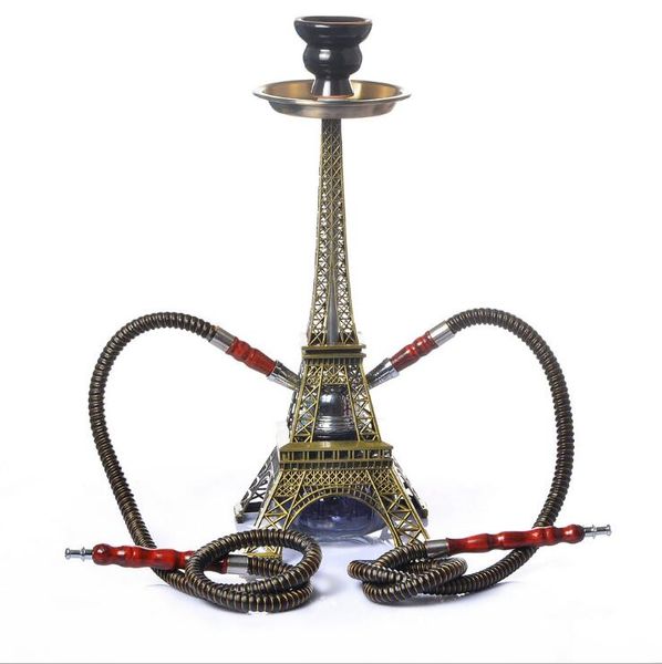 Conjunto de narguilé em forma de torre de 15,7 polegadas, metal acrílico, mangueira dupla, vidro, água, tabaco, cachimbos, shisha, filtro de cigarro, plataformas de petróleo árabes