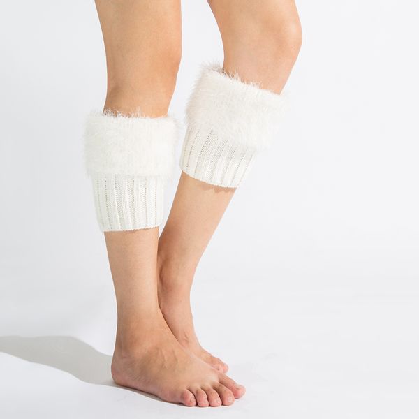 

winter artificial feather yarn leg warmer boot ers sock cuffs, Black;white