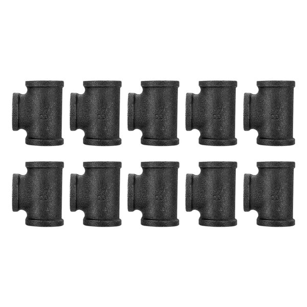 

10 pack 1/2 inch pipe tee black cast iron tee pipe decor fittings with threaded hole for vintage retro steampunk industri