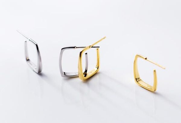 

1pair real. 925 sterling silver jewelry geometric square stud earrings gift jewelry gtle2586, Golden;silver