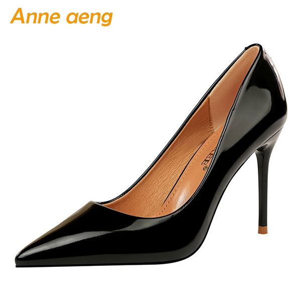 

2020 new women pumps 9.5cm high thin heels pointed toe solid shallow ladies women shoes black female high heels pumps