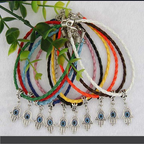 

горячие 50шт сумка старинные серебряные хамса зрительно-моторная бисера очарование кулон 20+5 см смешанные цвета плетеный канат браслет женщ, Golden;silver