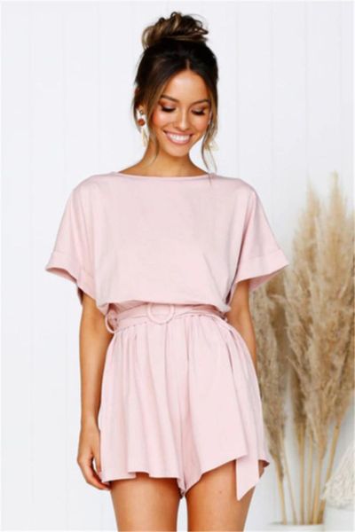 

короткий рукав сплошной цвет боди уличный стиль шорты женские комбинезоны новое лето свободные пояса женские комбинезоны, Black;white