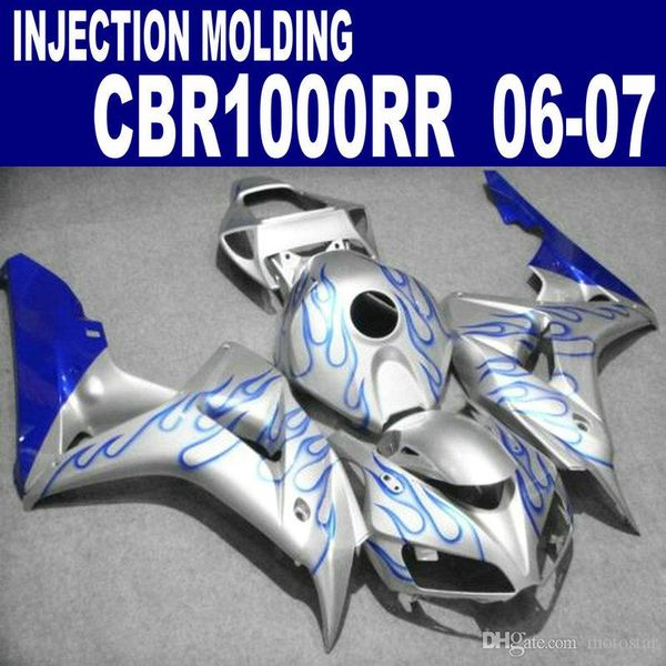 

injection mould fairing kit for honda cbr1000rr 06 07 cbr1000 rr 2006 2007 blue flames in silver fairings vv58