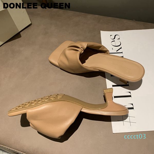 

мода brand square head peep toe низкого каблук тапочки женщина скольжение на сандале открытых слайдов женщин мулы элегантного плиссированной, Black