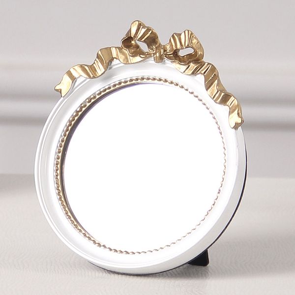

2018 1pcs cute resin round makeup mirror vintage mirror portable cosmetic mirrors retro pattern beauty white/pink/gold
