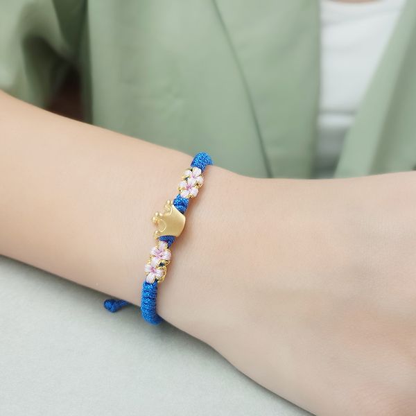 

hand-woven original custom semi-finished bracelet peach blossom knot diy braided rope bracelet semi-finished-bead hard gold, Black