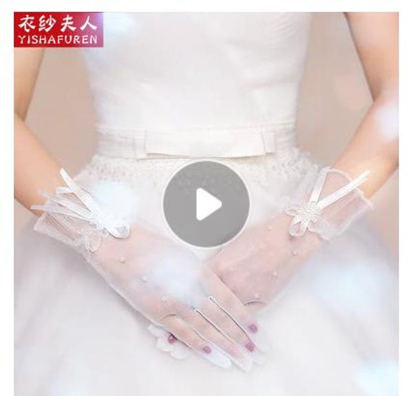 

bride's lace red white wedding gloves short long satin gloves