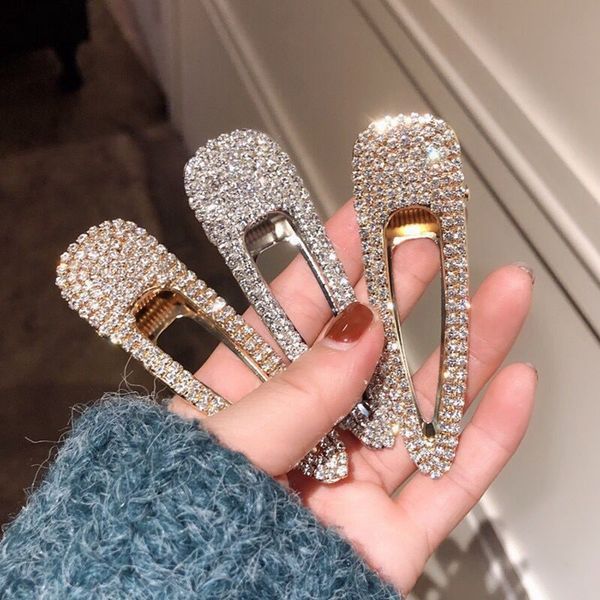 

girl water drop hairpin ladies crystal diamond barrette fashion woman flash hair clips simple party hair decoration tta-1040, Golden;silver