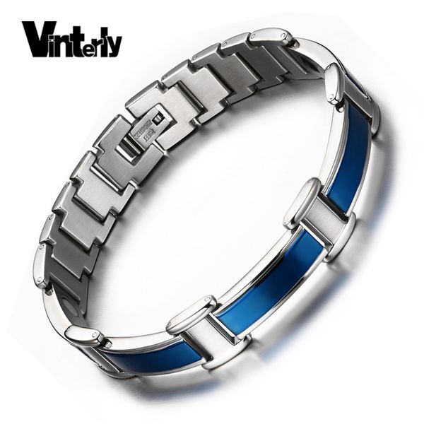 

vinterly blue men bracelet stainless steel healing energy bracelet male hand chain ions bio magnetic germanium bracelets for men, Golden;silver