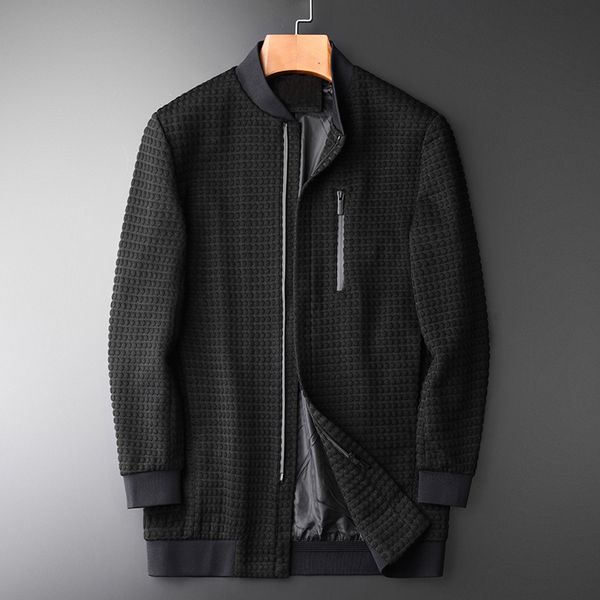 

lu medium long style jacket men luxury stand collar three-dimensional plaid knitted fabric mens jackets and coats m-4xl, Black;brown