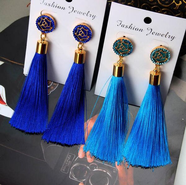 

золотая роза выдалбливают женщины серьги красочные бахромой серьги мода кисточки серьги роза кисточкой серьги для женщин 9 цветов, Silver