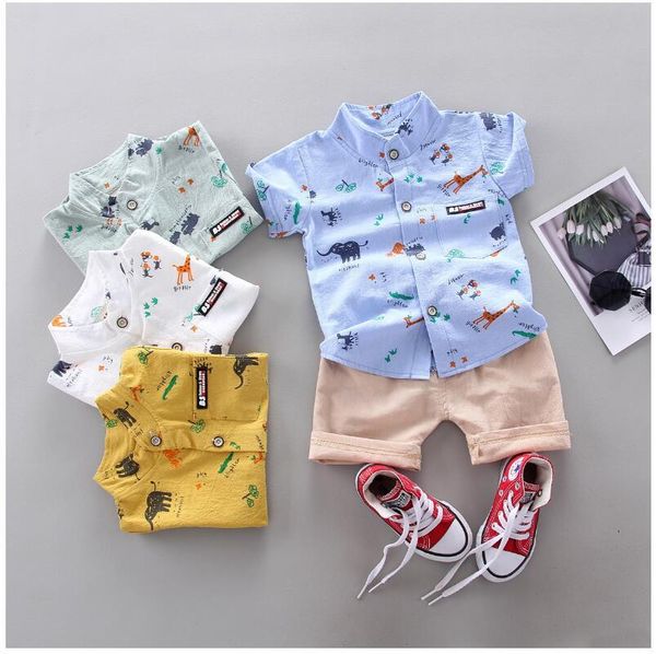 

2020 лето детские мальчики одежда наборы дети детская одежда костюмы лацкан мультфильм футболка шорты младенческой малыш повседневный костюм, White