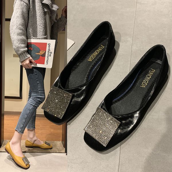

korean shoes female footwear autumn casual sneaker square toe shallow mouth 2019 dress fall grandma new basic leisure rubber, Black