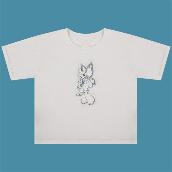 

angel flashing printing slim cotton harajuku short sleeve white t-shirt t-shirt butterfly butterfly top